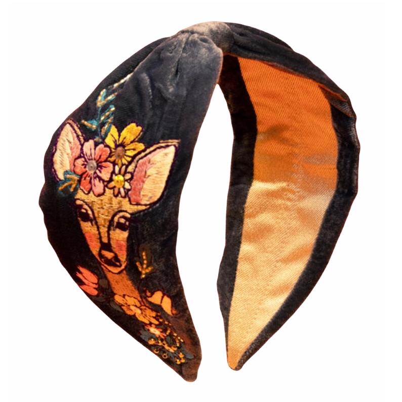 Embroidered Velvet Headband Floral Doe