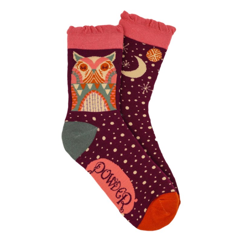 Powder Designs Bamboo Ladies Socks Owl By Moonlight on Grape SOC534 main