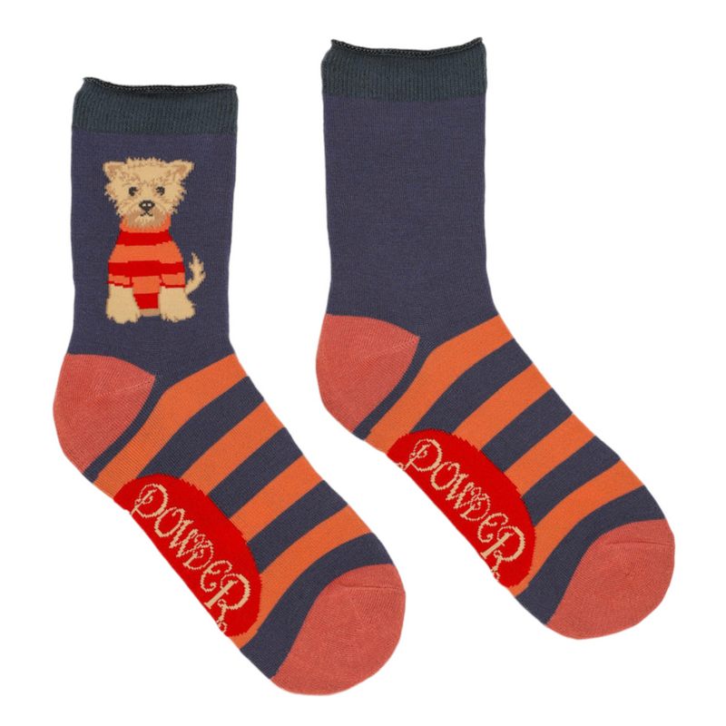 Powder Designs Bamboo Ladies Socks Westie Denim SOC547 front and back