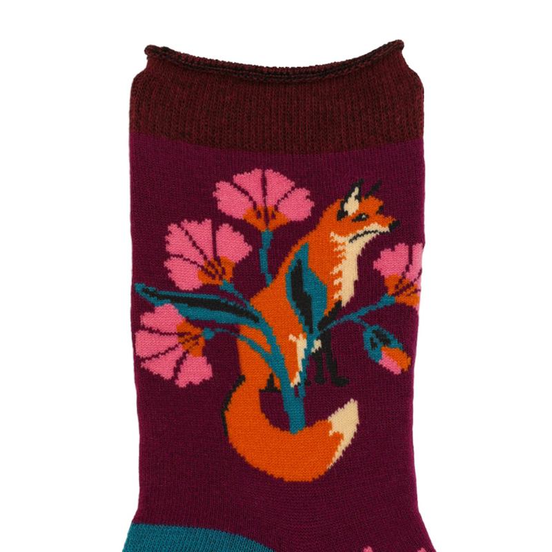 Powder Designs Bamboo Socks Fox In Meadow Grape SOC542 detail