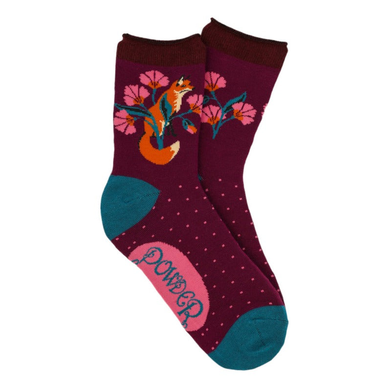 Powder Designs Bamboo Socks Fox In Meadow Grape SOC542 main