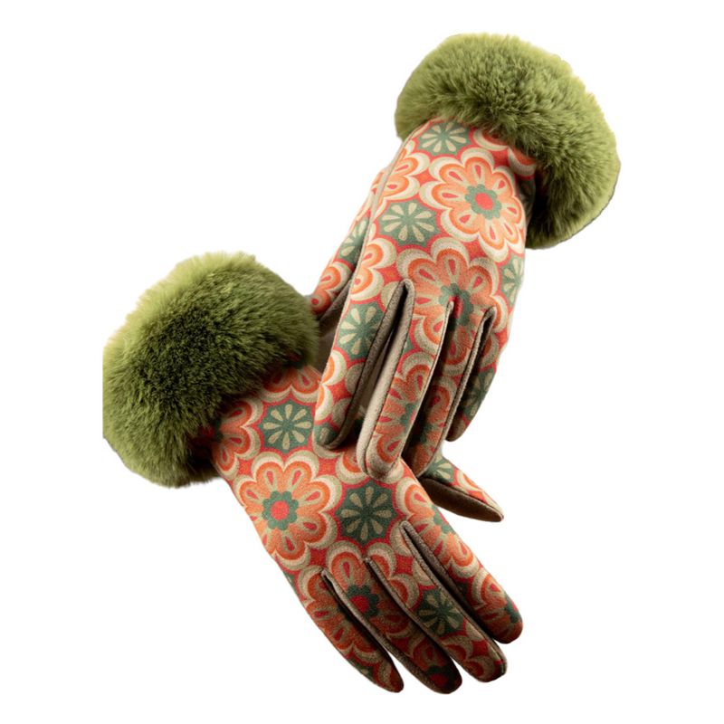 Powder Designs Bernadette Faux Suede Gloves Olive Floral BER2 main