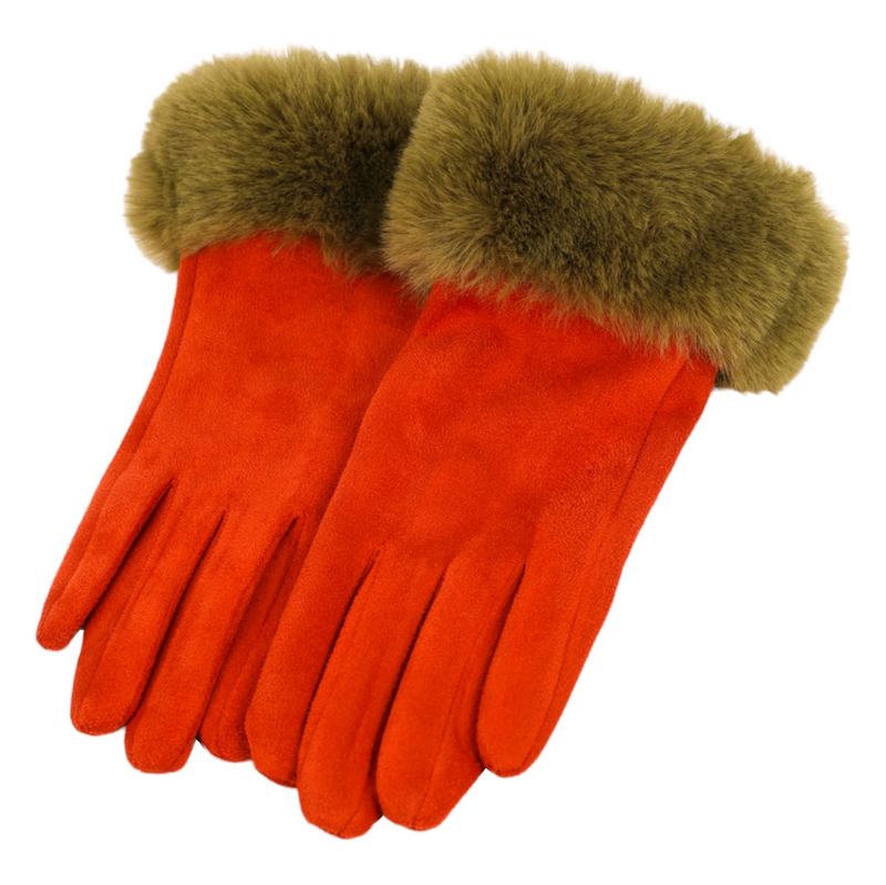 Powder Designs Bettina Faux Fur & Suede Gloves Rust & Olive BET36 main