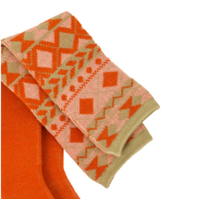 Powder Designs Fair Isle Boot Socks Diamond Sage & Tangerine SOC563 detail