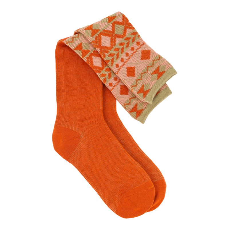 Powder Designs Fair Isle Boot Socks Diamond Sage & Tangerine SOC563 main