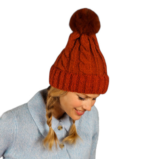 Freya Bobble Hat in Rust