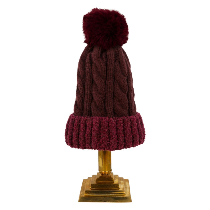 Powder Designs Freya Pompom Hat in Damson FRE11 on stand