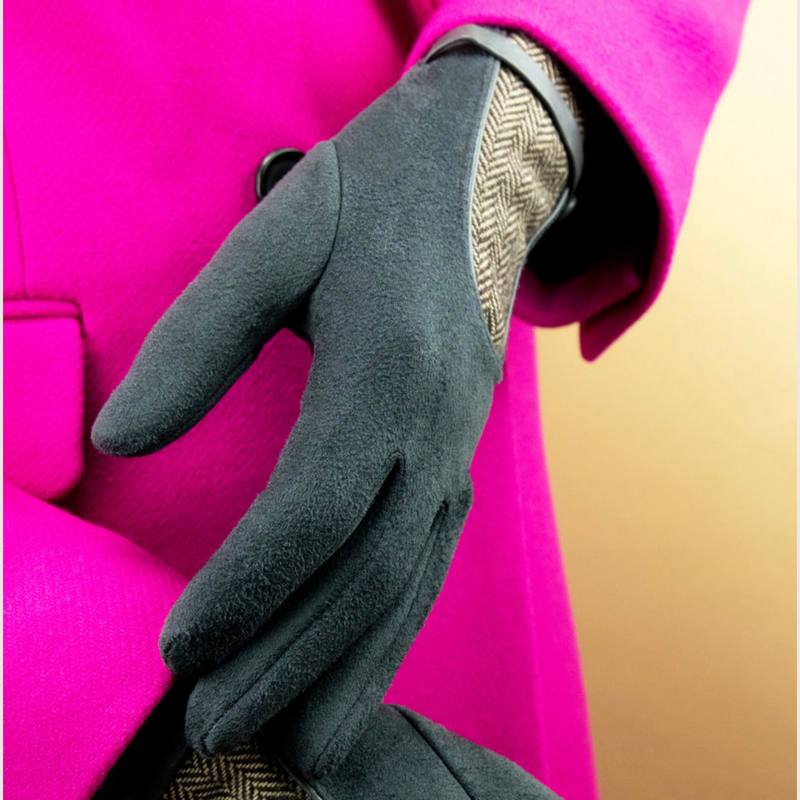 Powder Designs Genevive Faux Suede Driving Gloves Slate GEN10 on model close-up