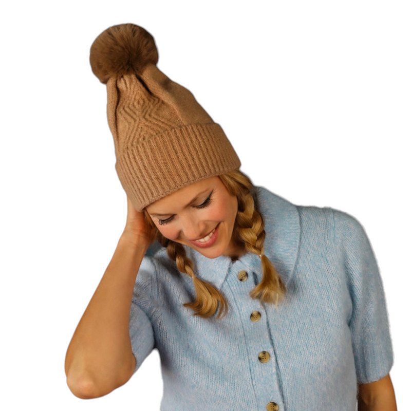 Powder Designs Ingrid Pompom Hat in Oatmeal ING11 on model