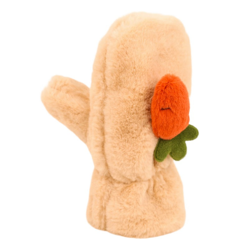 Powder Designs Kid's Fluffy Mittens Carrot COS93 detail