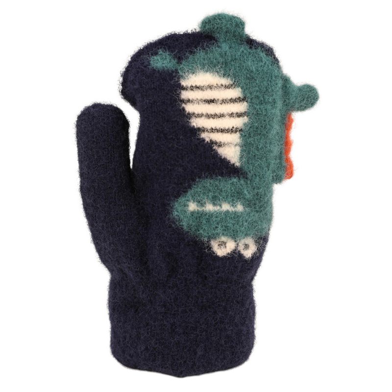 Powder Designs Kid's Powder Pal Mittens Navy Dino PPM9 detail