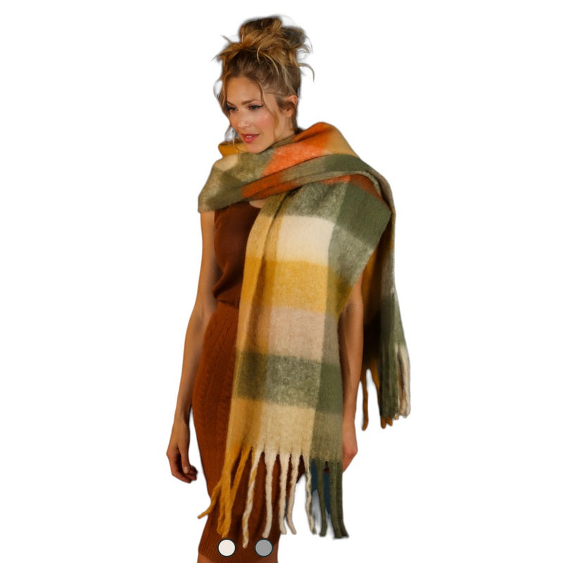 Powder Designs Maddie Cosy Scarf Tangerine & Sage MAD8 on model main