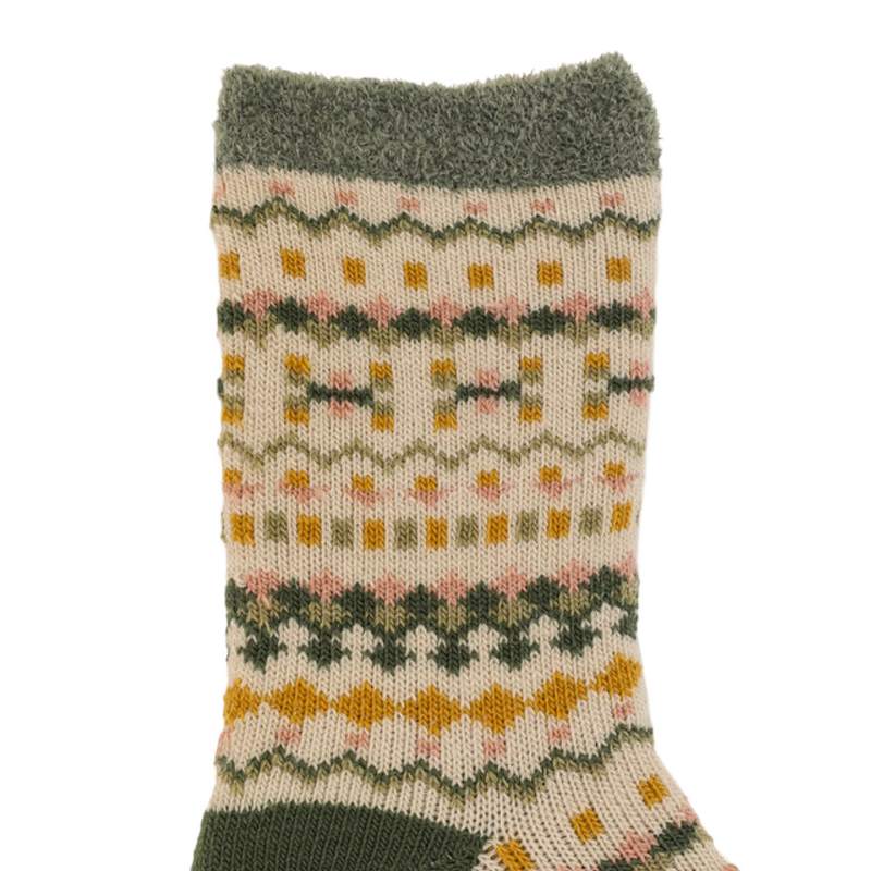 Powder Designs Pretty Pattern Cosy Fair Isle Socks Sage SOC555 detail