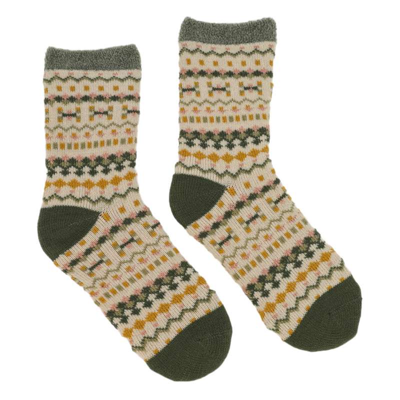 Powder Designs Pretty Pattern Cosy Fair Isle Socks Sage SOC555 front and back