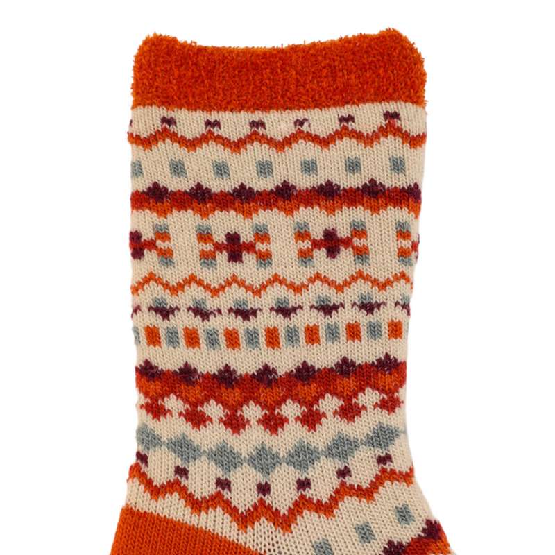 Powder Designs Pretty Pattern Cosy Fair Isle Socks Tangerine SOC553 detail
