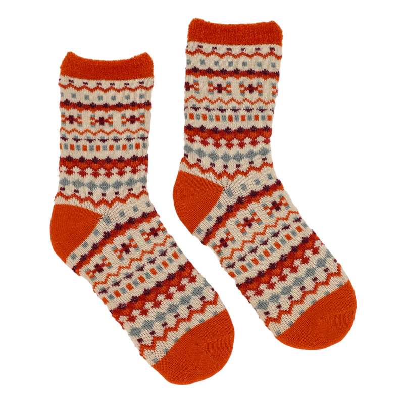 Powder Designs Pretty Pattern Cosy Fair Isle Socks Tangerine SOC553 front and back