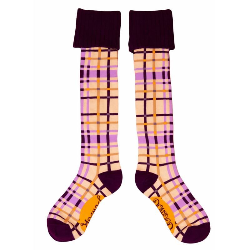 Powder Designs Purple Check Boot Socks SOC474 main