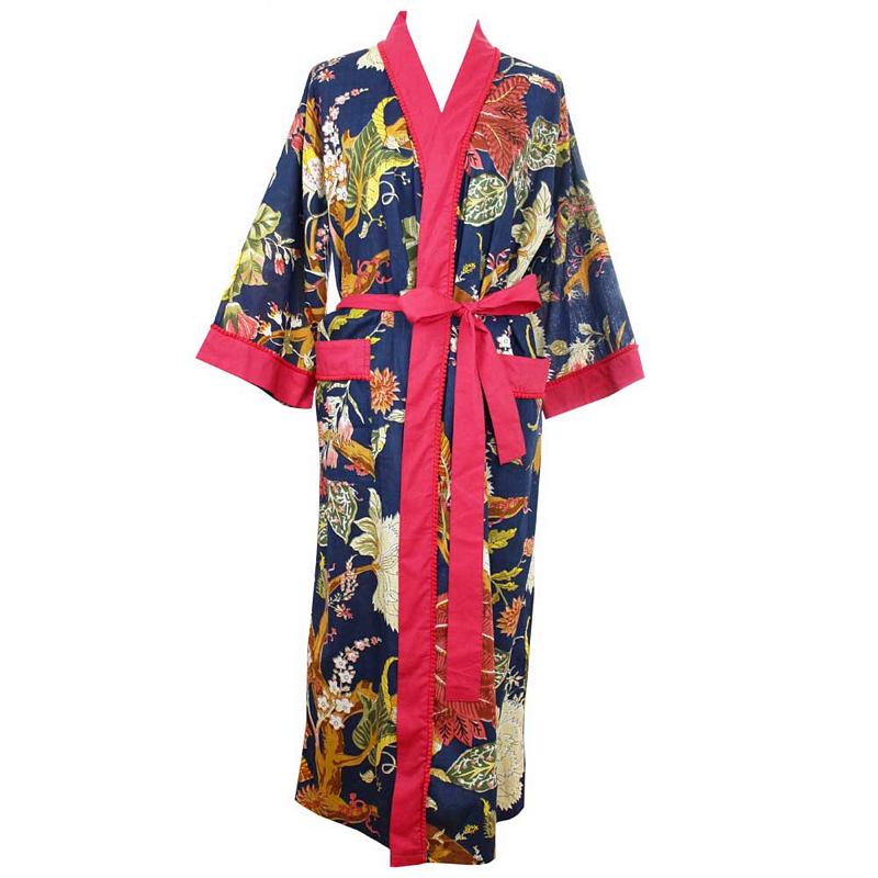 Powell Craft Blue Carnation Dressing Gown DG410 front