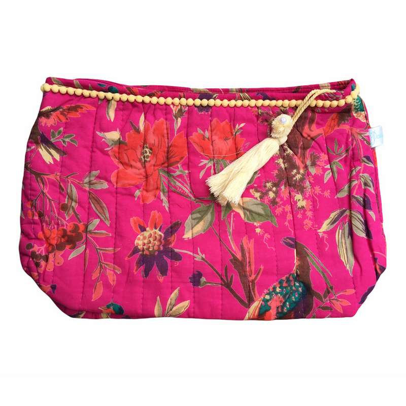 Powell Craft Hot Pink Birds Large Wash Bag QWB20 front