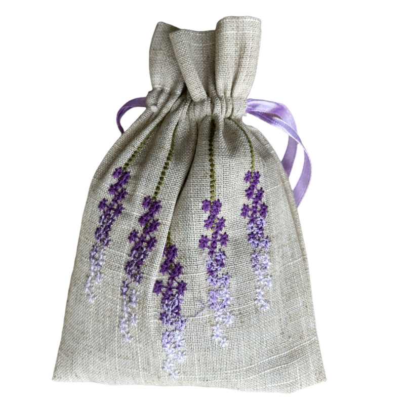 Powell Craft Linen Lavender Sachet with Lavender Embroidery LS22 front