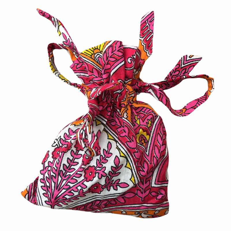 Powell Craft Raspberry Paisley Pot Pourri Drawstring Bag front