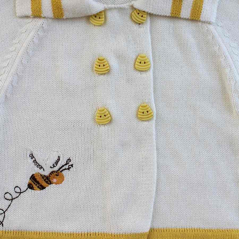 Powell Craft Bumble Bee Knitted Pram Coat HKBB7 buttons detail
