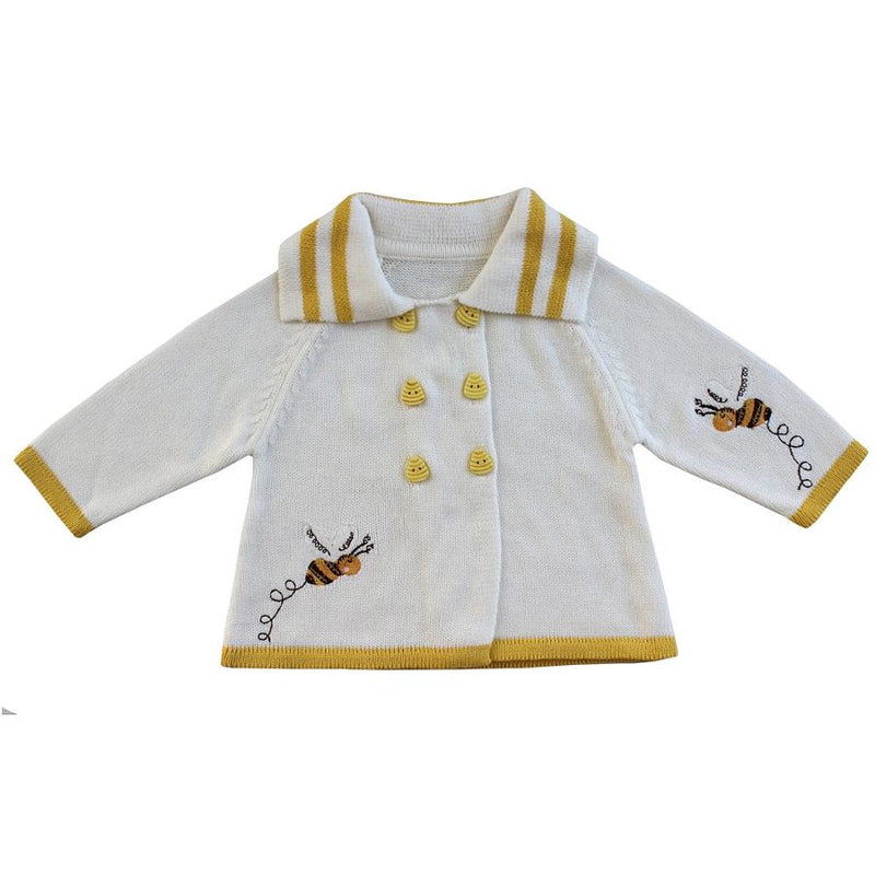 Powell Craft Bumble Bee Knitted Pram Coat HKBB7 front with arms out