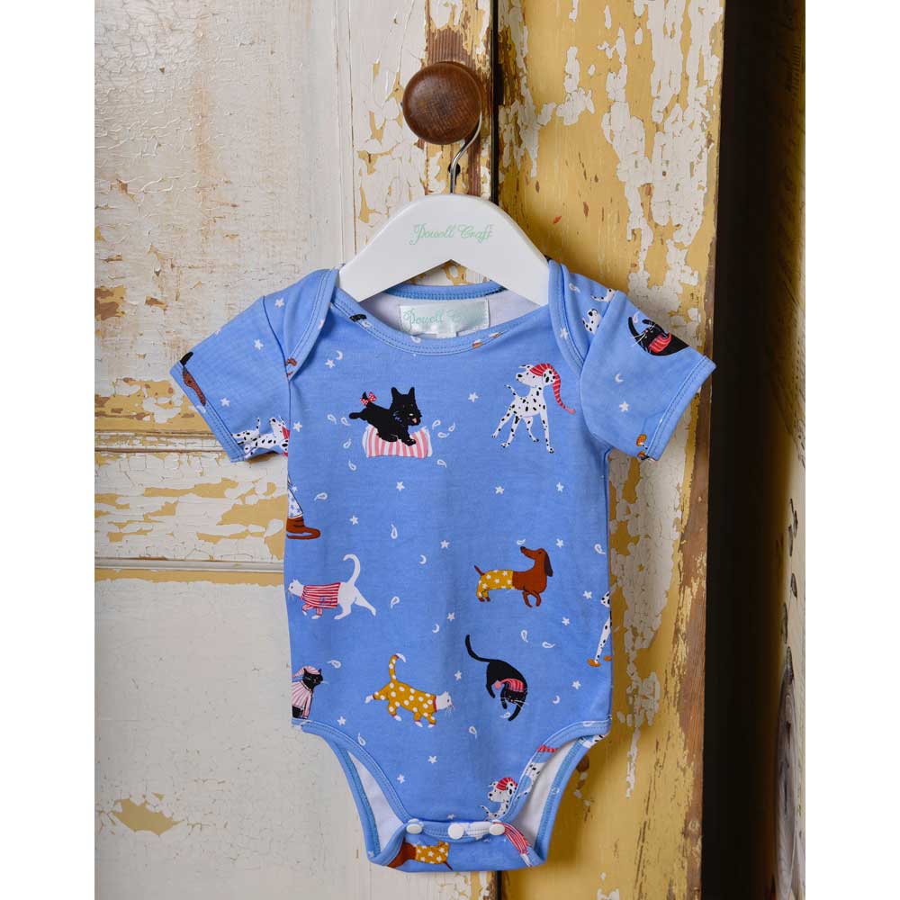 Powell Craft Cats & Dogs Print Babygrow CD8 on hanger