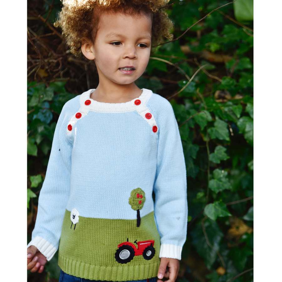 Powell Craft Farmyard Crew-neck Jumper HKFY5 on model