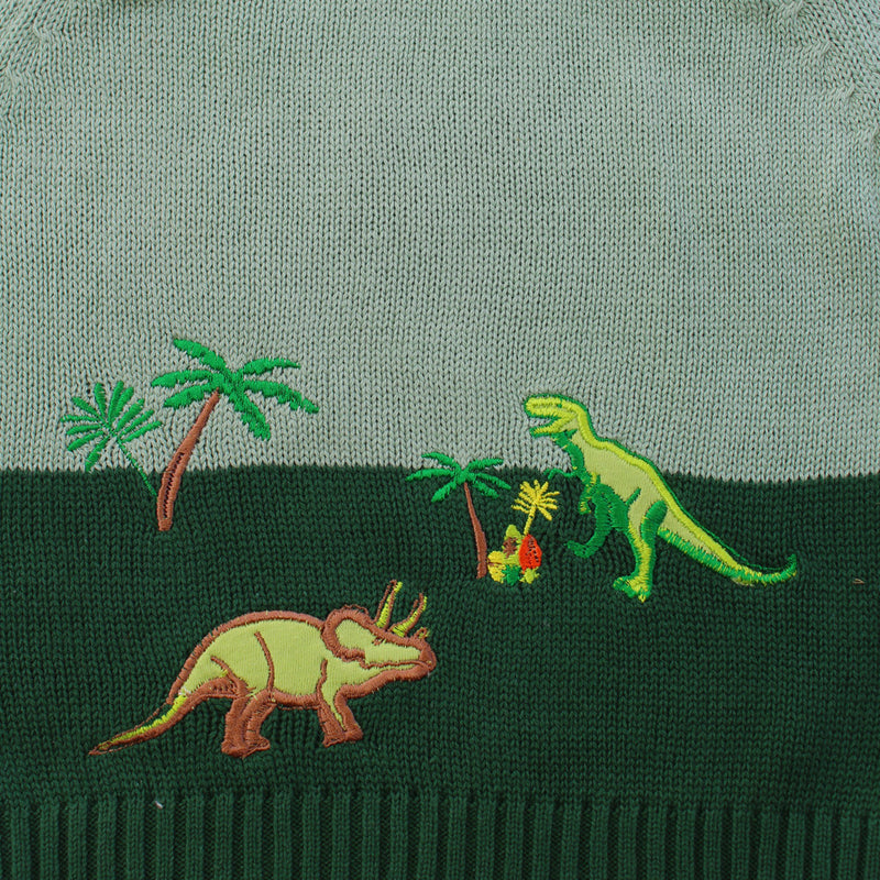 Powell Craft Hand-knitted Dinosaur Jumper detail