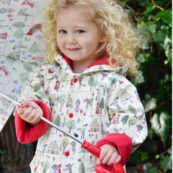 Powell Craft Red Riding Hood Print Raincoat RMRR on girl with brolly