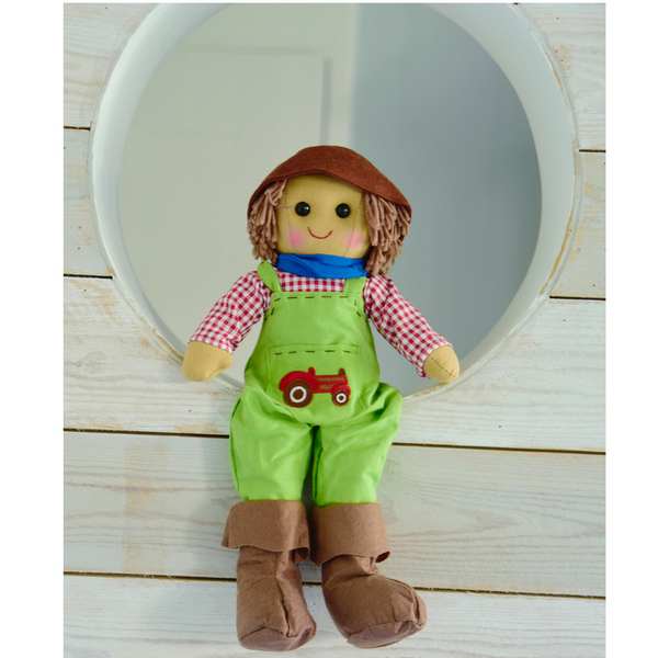 Powell Craft Tractor Farmer Rag Doll lifestyle