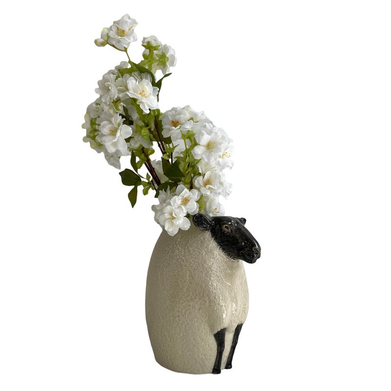 Quail Ceramics Black Face Suffolk Sheep Flower Vase Large with flowers