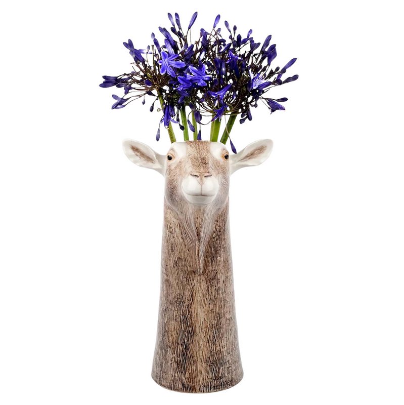 Quail Ceramics British Toggenburg Goat Ceramic Flower Vase Large with flowers