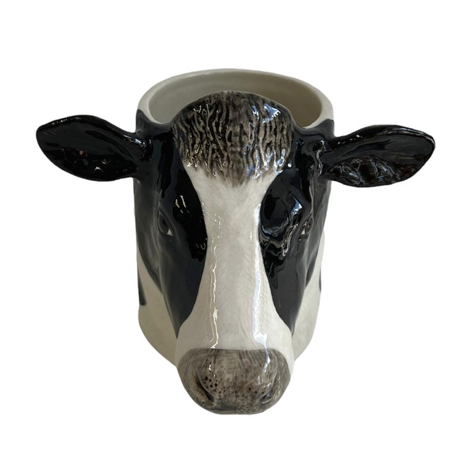 Quail Ceramics Friesian Cow Hand-painted Pencil Pot front top