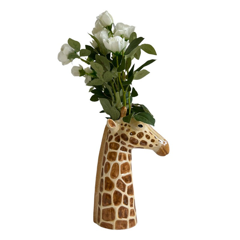 Quail Ceramics Giraffe Flower Vase Large with flowers