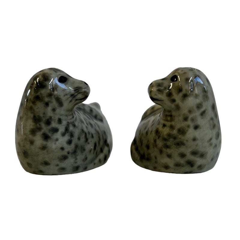 Quail Ceramics Hand Painted Harbour Seal Salt & Pepper Pots face to face
