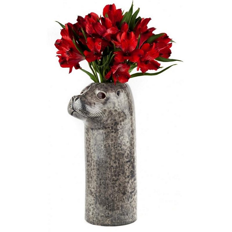 Quail Ceramics Harbour Seal Ceramic Flower Vase Large with flowers side