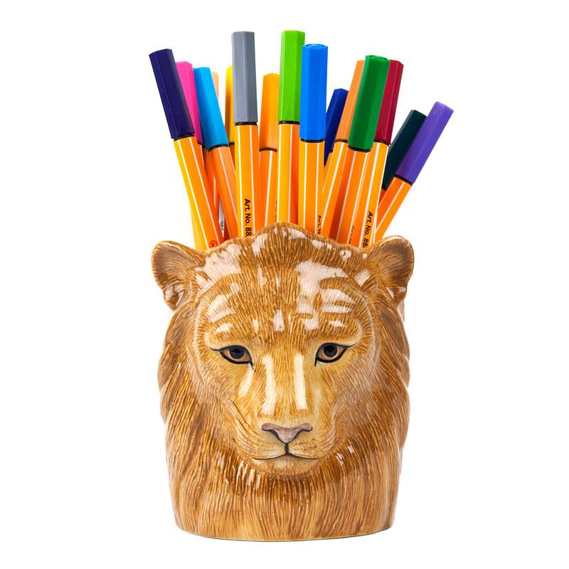 Quail Ceramics Lion Pencil Pot in use front