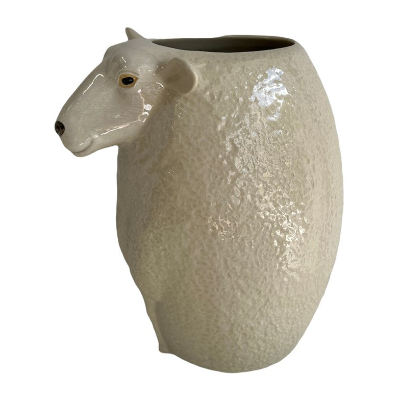 Quail Ceramics White Face Suffolk Sheep Flower Vase Large left side top