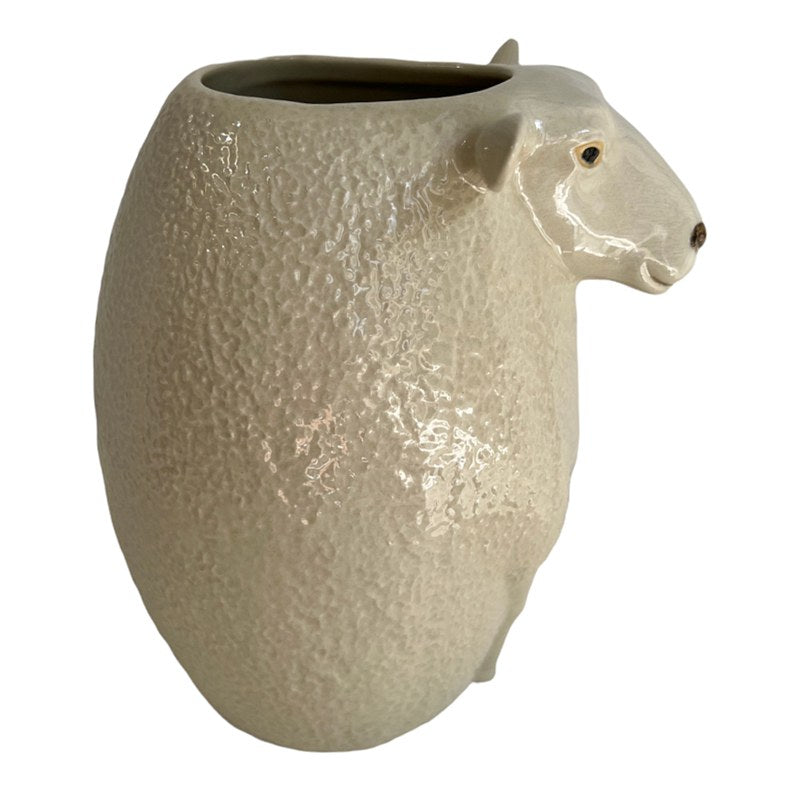Quail Ceramics White Face Suffolk Sheep Flower Vase Large right side top