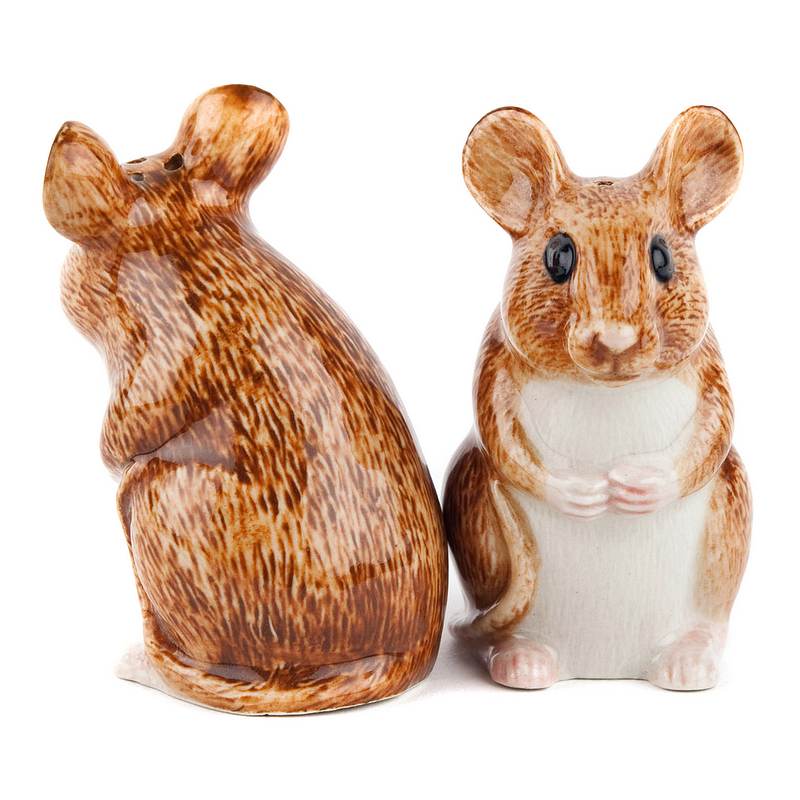 Quail Ceramics Wood Mouse Salt & Pepper Pots front and back