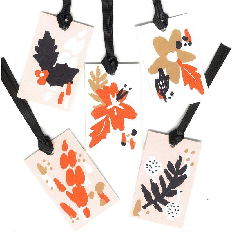 Raspberry Blossom Abstract Leaves Gift Tags Pack of 5 TBB01 front