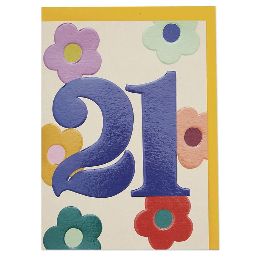 Raspberry Blossom Bold Floral Age 21 Birthday Card