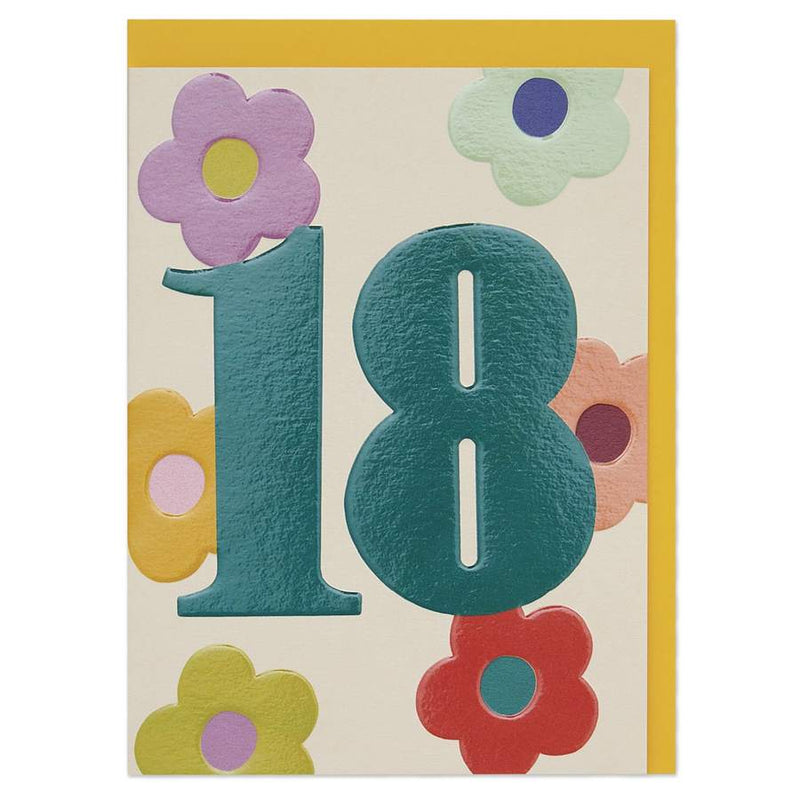 Raspberry Blossom Colourful Floral Numbers Age 18 Birthday Card