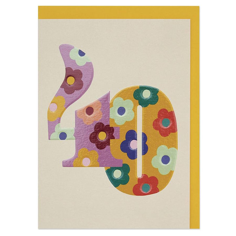 Raspberry Blossom Colourful Floral Numbers Age 40 Birthday card