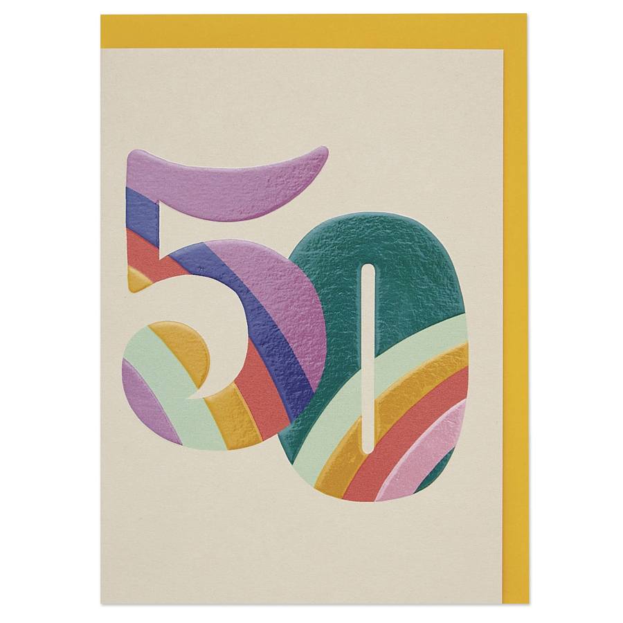 Raspberry Blossom Colourful Rainbow Numbers Age 50 Birthday Card