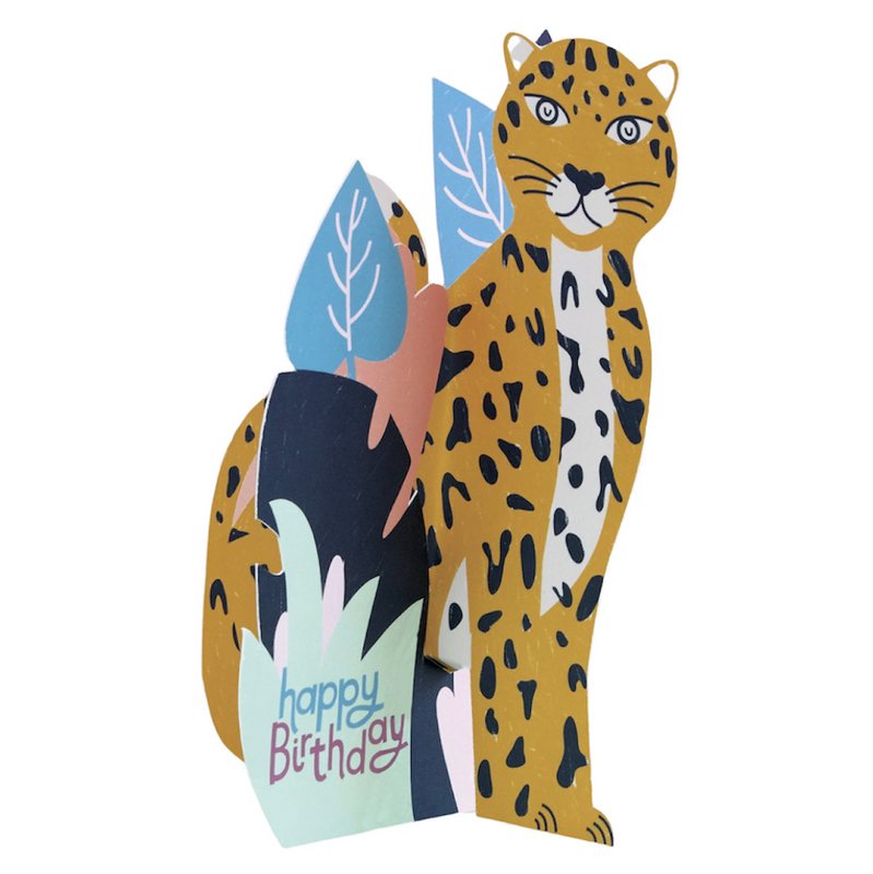 Raspberry Blossom Greetings Card 3D Happy Birthday Leopard TRS07 main