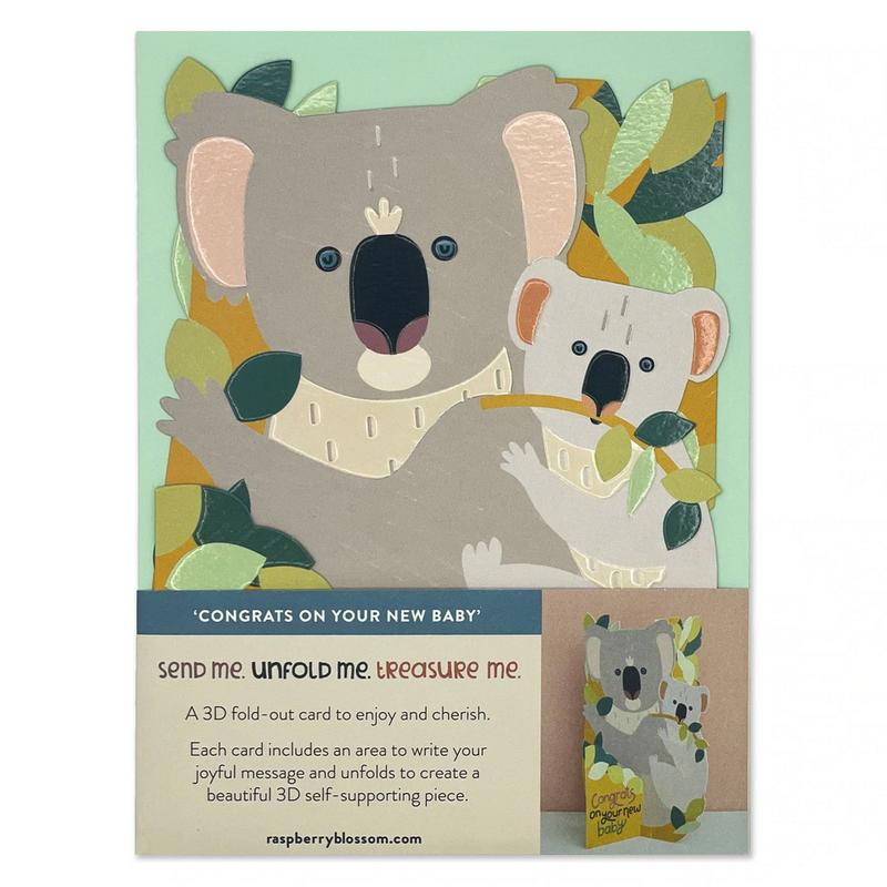 Raspberry Blossom Greetings Card 3D New Baby Koala TRS18 packaging