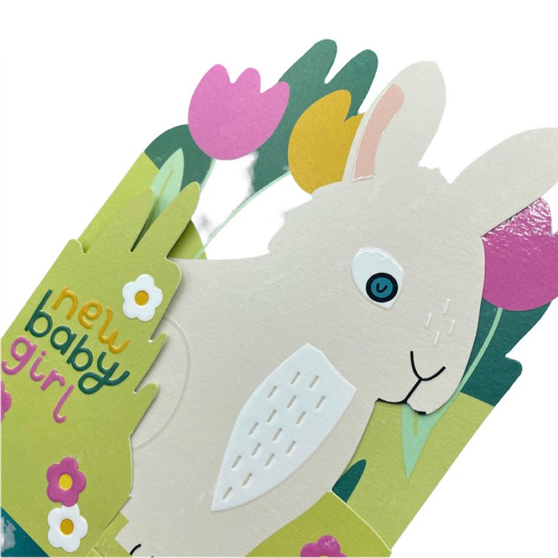 Raspberry Blossom Greetings Card 3D Rabbit Baby Girl TRS30 detail